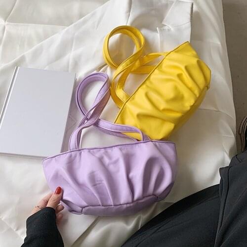 Vintage Pleated PU Leather Shoulder Underarm Bags For Women Fashion Solid Color Casual Small Handbags Ladies Simple Shoulder Bag