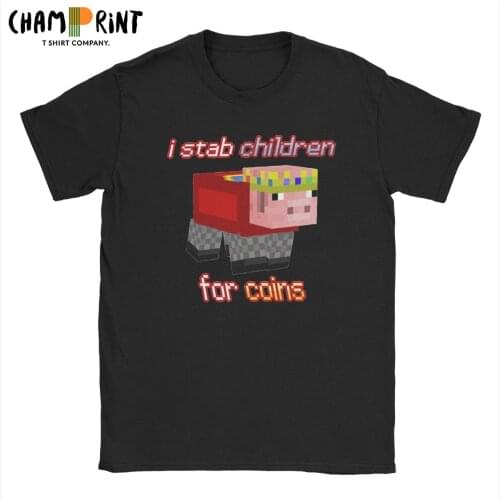 Vintage Technoblade I Stab Children For Coins T-Shirts for Men O Neck Cotton T Shirts Short Sleeve Tee Shirt Unique Tops