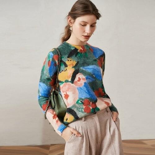 Knitwear Women Wool Blended Pullovers Colorful Patchwork O-Neck Long Sleeves High Street Loose Top New Fashion Design