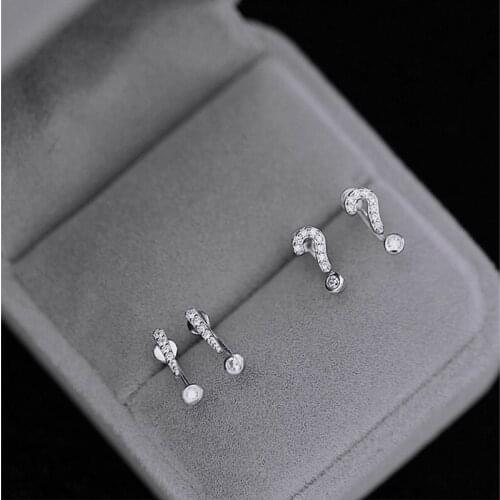 S925 Sterling Silver Symbol Question Mark Post Hanging Jewelry Lady CZ Fashion Wild Exclamation Point Earrings