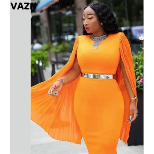 VAZN New Fashion 2020 Autumn Office Lady Waistband A-line Dress Vocation Elegant Casual Vestido Vintage Solid O-neck Chic Dress