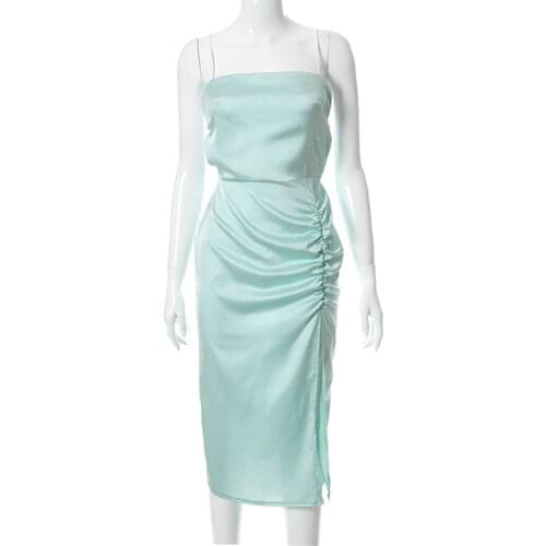 2021 Summer New European and American Womens Casual Solid Color Strapless Open Back Elastic Split Sexy Suspender Dress