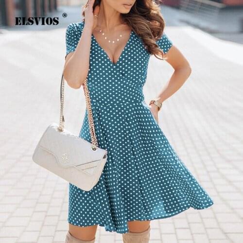 Spring New Fashion Polka Dot Print Sexy V-neck Short-sleeve A-line Dress 2021 Summer Beach Dress Women Elegant Party Dresses 2XL