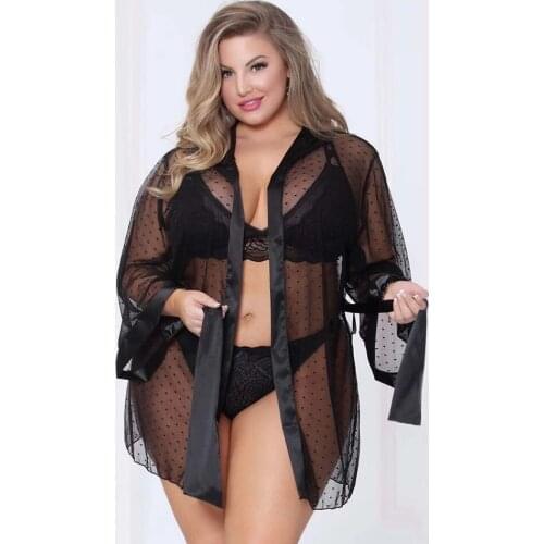 Woman Long Sleeves Sexy Lingerie Plus Size Nightgown Transparent Babydolls Lace Voile Hot Erotic Underwear Porno Night Dress