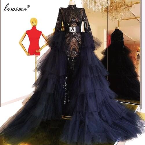 Dubai Muslim Two Pieces Evening Dresses Long Sleeves Formal Celebrity Dresses Evening Wear Robe De Soiree Women Party Gowns