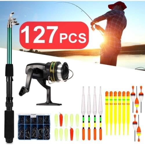 1.6m 127pcs carbon telescopic fishing rod combo spinning reel fishing set Short travel stick carp bass pike feeder rod full kit
