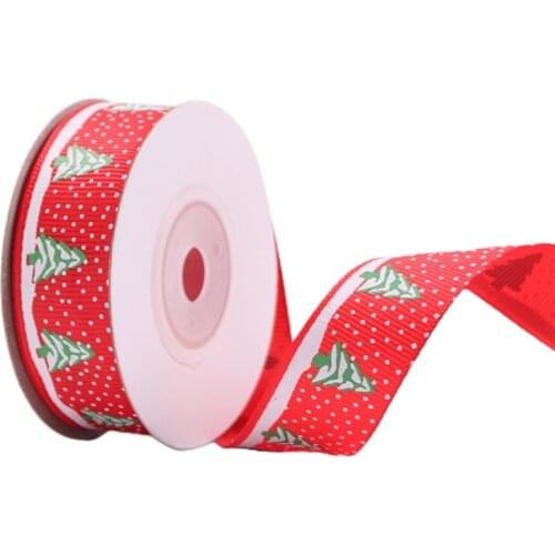 10 Rolls 10 Yards 20mm Christmas Tree Snowflake Printing Red Grosgrain Ribbon for DIY Crafts Gift Wrapping Xmas Decor