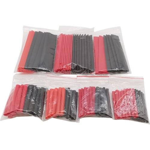 127 Pcs/Lot Heat Shrink Tube 127PCS 2:1 Polyolefin Heat Cable Wire Shrink Tube Shrinkable Sleeve Red & Black Assortment Kit