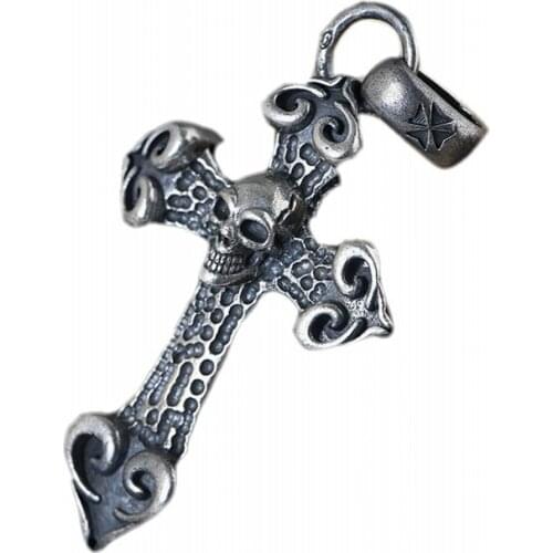 2020 new real S925 pure silver Jewelry vintage Thai silver pendant for man simple cross skull silver jewelry man pendant
