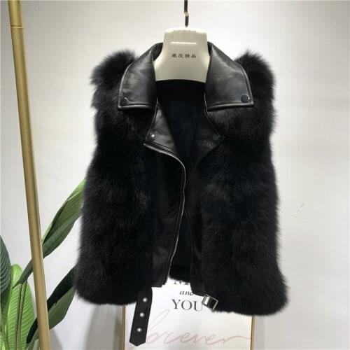 2020 new design womens turn down collar PU leather patchwork faux fur sleeveless vest coat warm thickening casacos plus size ML