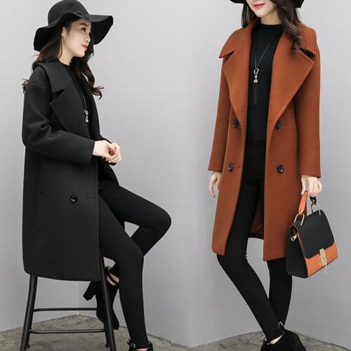 Windbreaker coat 2020 Women Autumn Winter Woolen cloth Coats Medium long Plus size 6XL Female warm Woolen Outerwear Slim Jackets