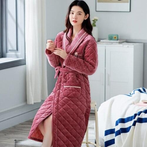 Free Shipping Newest Winter Women Beibei Velvet Clip Cotton Robe Long Sleeve Turn-down Collar Leisure Soft Female Bathrobe cke