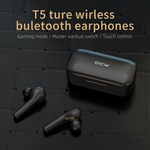 T5 TWS Fingerprint Touch Wireless Headphones Bluetooth V5.0 3D Stereo Dual-Mic Noise Cancelling Earphones