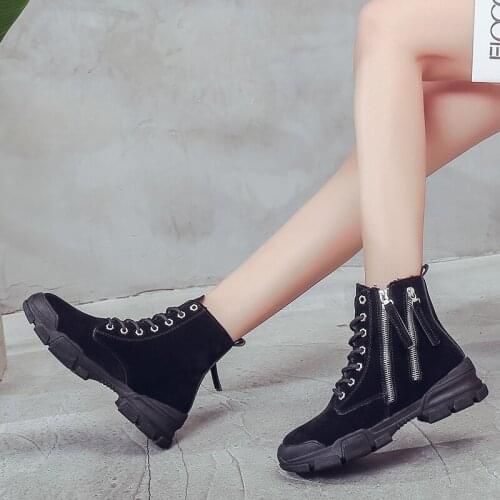 White Black Winter Boots Lace-Up Zip Ankle Boots for Women Shoes Woman Flock Sneakers Snow Boots Women Thick Bottom Botas Mujer