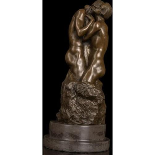 33 cm Western Art Deco Bronze Statue Man Women Girl Boy Embrace Sweetheart Sculpture