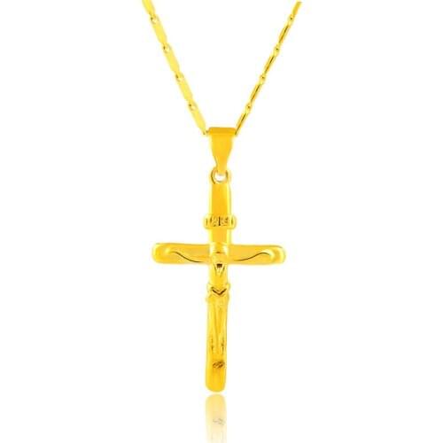 High Quality 24K Gold Color Cross Pendant Necklaces Jewelry Wholesale High Imitation Gold 45CM Chain Necklaces