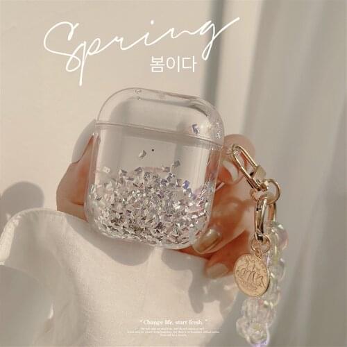 Luxury Glitter Quicksand Hard Earphone Box For Apple Airpods 1 2 Pro 3 Shell Bluetooth Headset Case Cover For Airpods Keychain