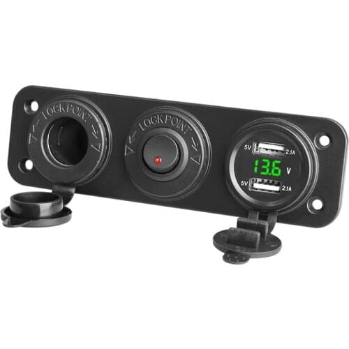 Dual USB Car Charger Socket Panel Cigarette Lighter Socket Splitter Voltmeter Independent Switch 12V-24V Vehicles Car Boat Moto