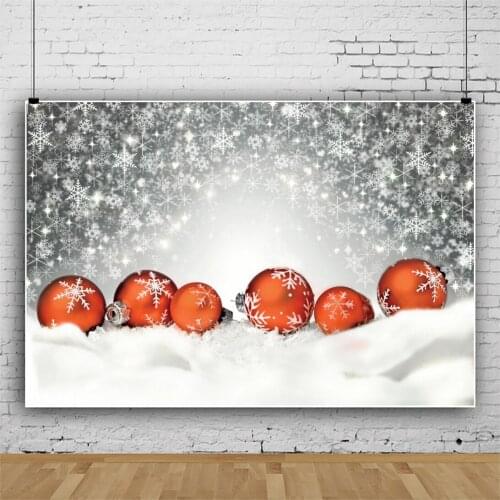 Laeacco Winter Snow Scenic Backdrop For Photography Christmas Red Balls Child Baby Portrait Photocall Background Photo Studio