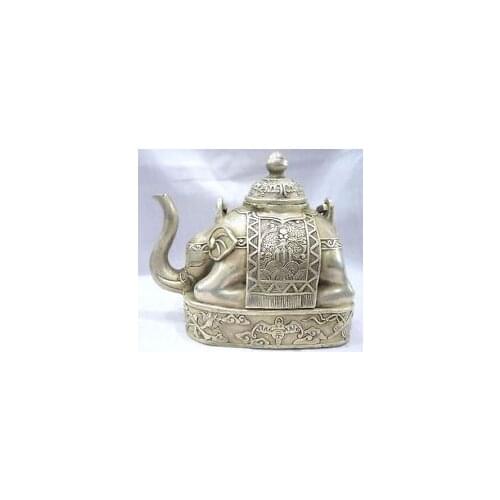 NICE CHINESE OLD Collector Chinese Tibet silver elephant shape figure teapot Garden Decoration Brass BRASS