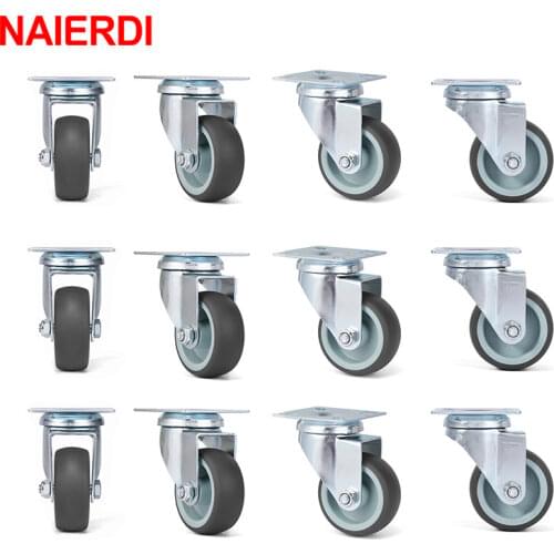 NAIERDI 4/8/12/16PCS TPR Soft Rubber Furniture Wheels 2 inch Casters Heavy Duty Swivel Wheels for Platform Trolley Furniture
