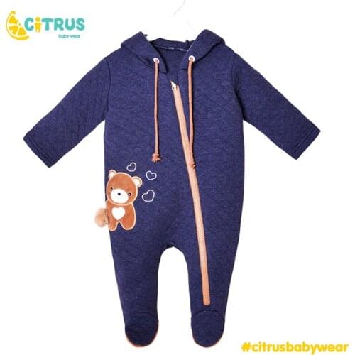 CITRUS Baby Romper Boy Girls Clothes Cartoon Bear Blue Solid Color 100% Cotton Overalls Long Sheeve Baby Jumpsuit Clothes