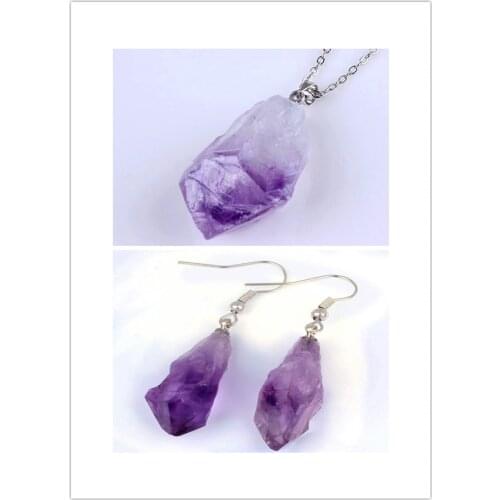 Kraft-beads Silver Plated Irregular Shape Natural Amethysts Pendant Drop Earrings Engagement Jewelry Sets