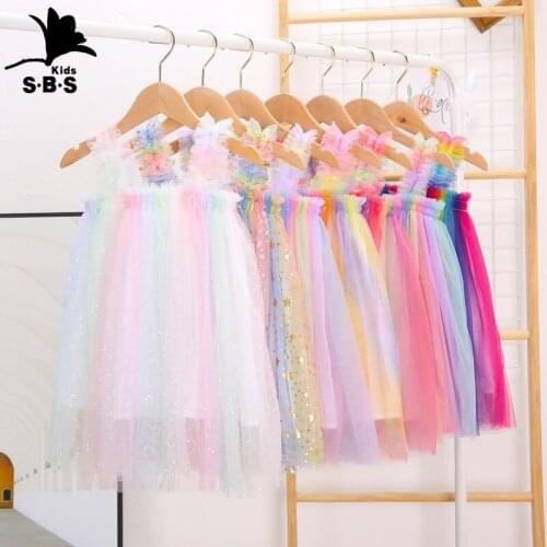 INS Hot Sale Summer New Arrival Girls Suspender Net Gauze Dress Children Princess Dress Rainbow Tutu Dress Flower Girl Dresses