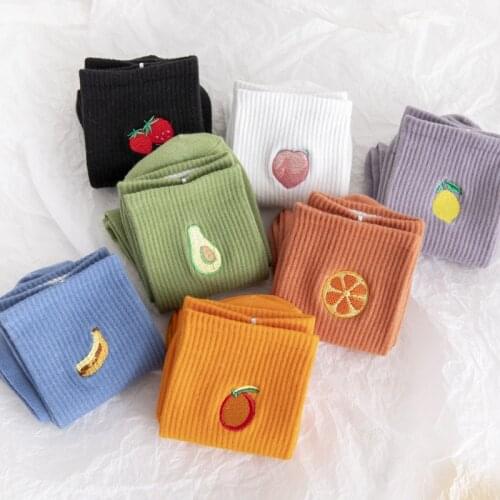Fruit Kawaii INS Vintage Embroidery Womnes Socks Candy Colors Funny Socks Japanese Cotton Fashion For Girl Harajuku Lingerie