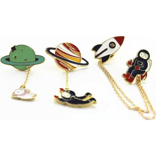 2020 Fashionable new planet astronaut rocket rabbit handmade enamel drop enamel brooch couple brooch wholesale
