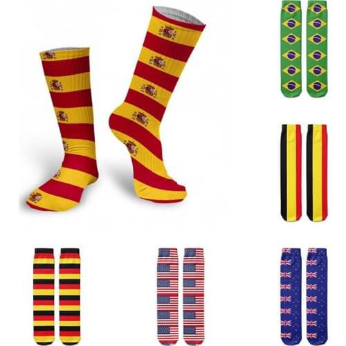 Fashion Flag Spain Brazil USA 3D Printed Socks For Men Women Casual High Quality Cotton Kawaii Socks Street Skateboard Socks