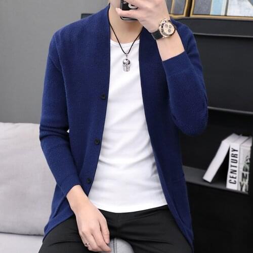 2021 Autumn Korean Slim Fit Mens Single-breasted Sweaters Mens Cardigan Knitted Sweatercoats Solid Jacket Male S-3XL 8057