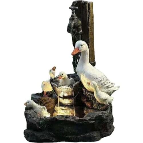 Resin Duck Family Patio Fountain Garden Decoration, Animal Garden Resin Statue for Outdoor Landscape Garden Design