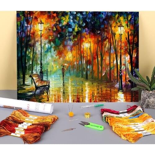 Stroll Oil Painting Printed Canvas 11CT Cross-Stitch DIY Embroidery Full Kit DMC Threads Sewing Needlework Handmade Stamped