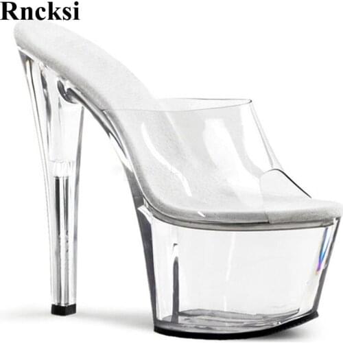 Rncksi Hot Sell New Sexy Lady Women Pole Dance 17cm High-Heeled Shoes Rhinestone Slippers Shoes Wedding Party Dress Slippers