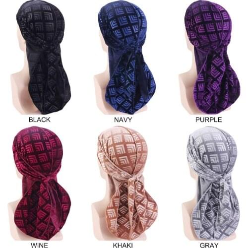 Hot Sales Unisex Men Women Velvet Breathable Bandana Hat Turban Doo Durag Cap