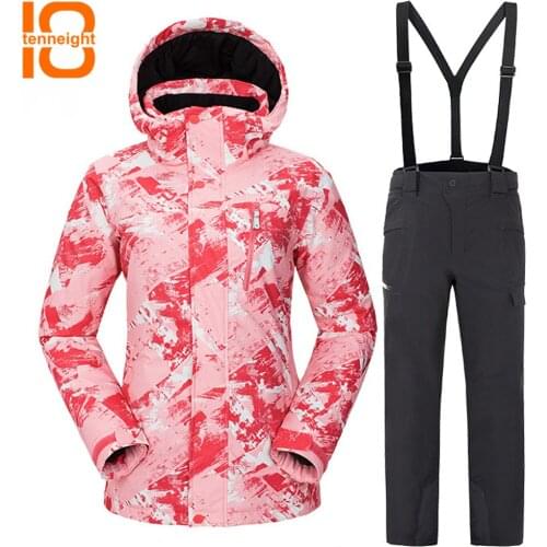 TENNEIGHT Ski Suit Women Warm Waterproof Female Outdoor Skiing Suits Sets Winter Coats Ski jacket + Pants Snow Clothing
