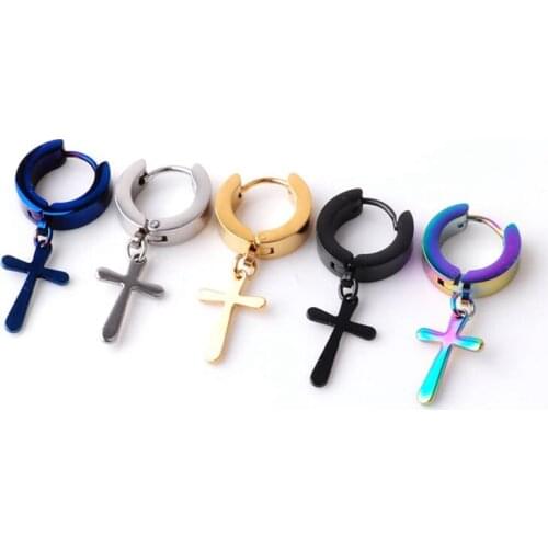 Unisex Fashion Personality Punk Stainless Steel Cross Pendant Cartilage Drop Dangle Earrings Jewelry