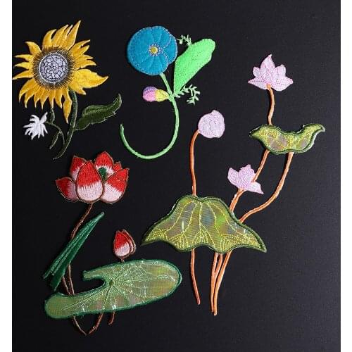 Lotus leaf Embroidery Iron on Sew on Patches for Clothing Appliqued DIY Sunflower Hat Coat Dress Pants Accessories Cloth Sticker
