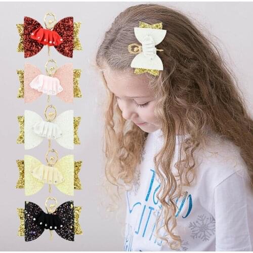 Ballerina Glitter Hair Bow Sparkly Hair Clip for Women Solid Girls Hairpin Children Kids Barrettes Hair Accessories