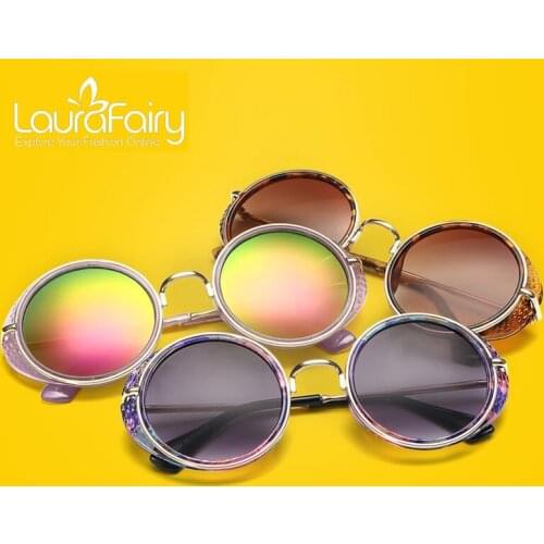 Laura Fairy Brand Designer Retro Sunglasses Women Round Steampunk Frame UV400 Sun Glasses 2016 oculos de sol
