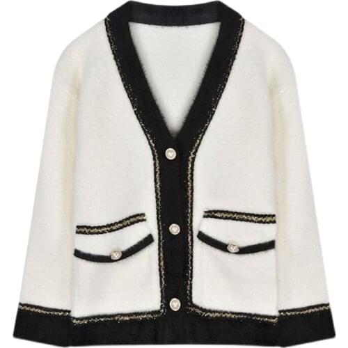 Vintage Hit Color Cardigan Women Sweater Knitwear 2021 Autumn Winter Open Stitch Tops Solid Slim Long Sleeve Cardigans