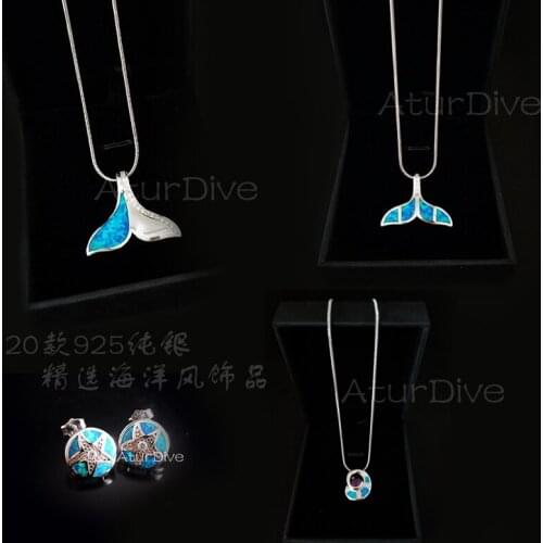 The diver badge ornaments Sterling Silver Necklace Earrings Jewelry Gift of Marine Biology Platinum plated devil fish shark fish