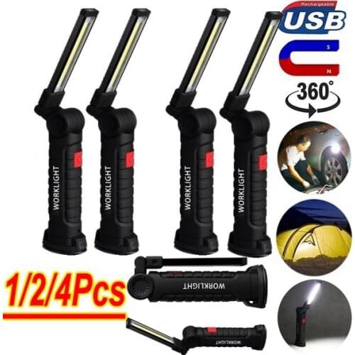 1/2/4Pcs Car Truck COB LED Work Light Rechargeable Torch Flexible Inspection Lamp for Camping Car Repair
