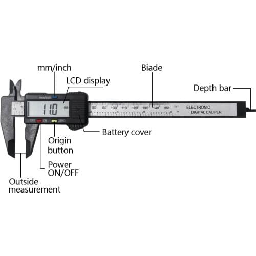 150mm 6inch Calipers LCD Digital Electronic Vernier Caliper Gauge Carbon Fiber Micrometer 0.1mm Accuracy Micrometro