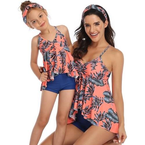 2021 Kid Girl Swimming Clothes Mesh Bathing Suit Cover Up Flounce Parent Child Bikini Covered Body Mom and Daughter Swimsuit XL