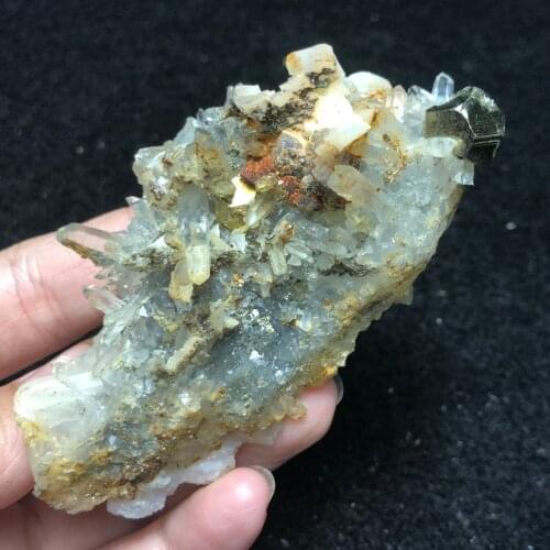 78.7gNatural white crystal cluster and brass metal mineral symbiosis mineral stone decoration CRYSTAL QUARTZ GEM home decoration