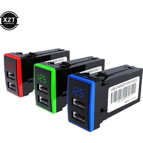 Car Charger 12V Dual USB QC3.0 LED Voltmeter Power Adapter With Digital Voltage Display For HONDA