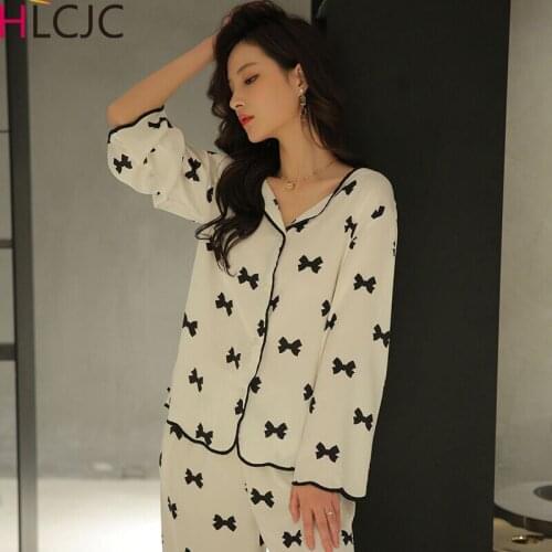 White Silk Like Womens Pajamas Set Autumn Long-sleeved Nighties Palace Style Sleepwear Set Beautiful Home Nighty Suit Pyjamas