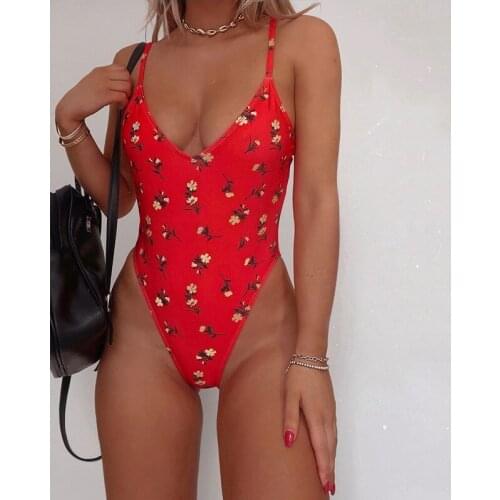 Floral print bikini high cut women swimsuit high waist V bottom bathing suit